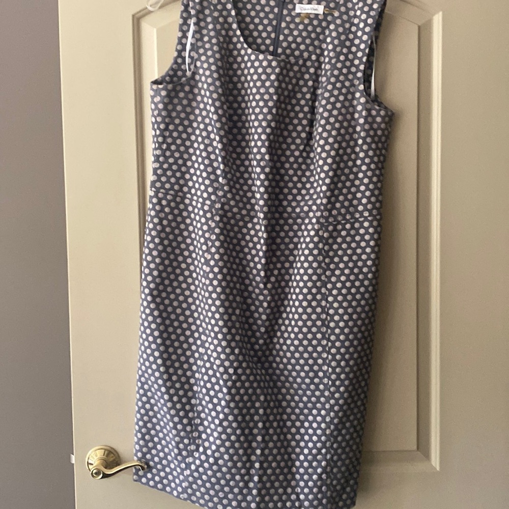 Gray and cream polka dot dress.